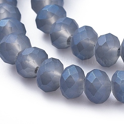 フルレインボーメッキ多面カットロンデルガラスビーズ連売り  艶消し  ミディアムブルー  6x4mm  穴：1mm  約90個/連  17.3インチ&nbsp;EGLA-J054-6x4mm-FR04