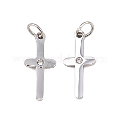 316サージカルステンレスペンダント  ラインストーン付き  クロス  ステンレス鋼色  16.5x8x1.5mm  穴：3.5mm&nbsp;LS-KK-I612-08P