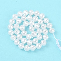 電気メッキガラスパールビーズ連売り  ラウンド  多面カット  ホワイト  9~9.5mm  穴：1.5mm  約44個/連  15.91インチ（40.4cm）&nbsp;BSHE-C007-A01-01-1