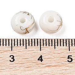 オペークスプレープリントガラスビーズ  ロンデル  ドローベンチスタイル  ホワイト  8x5mm  穴：2mm  約1041個/450g&nbsp;GLAA-G118-01J