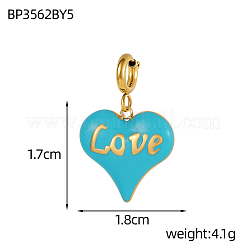 Heart with Word Love Charms 304 Stainless Steel Enamel Pendants&nbsp;STAS-OY004-10G