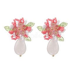 Flower Handmade Glass Seed Beads Stud Earrings&nbsp;EJEW-MZ00449