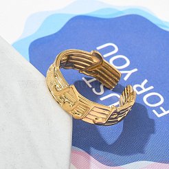 女性用304ステンレススチールオープンカフリング  音符  ゴールドカラー  6.5mm  内径: 調節可能&nbsp;STAS-Z117-18G