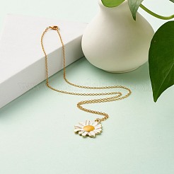 合金ペンダント  エナメルフープピアス＆ペンダントネックレスジュエリーセット付き  手作りの真鍮ビーズチェーン付き  ゴールドカラー  花  ゴールドカラー  520x1.5mm&nbsp;SJEW-JS01222