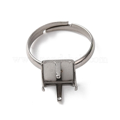 304ステンレススチールカフリング部品  4つの爪のプロングリングのセッティング  ステンレス鋼色  トレイ：8.5x8.5mm  3mm  内径：17mm&nbsp;STAS-D372-01P-02
