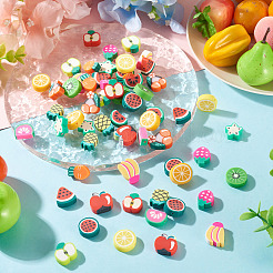 64Pcs 16 Styles Fruit & Vegetable Theme Handmade Polymer Clay Beads&nbsp;CLAY-TADJ0001-11