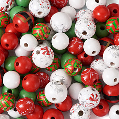 9 Styles Painted Christmas Natural Wood Beads&nbsp;WOOD-CD0001-35