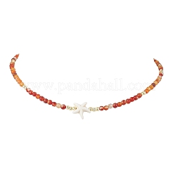 Summer Beach Natural Carnelian Round Beaded Necklaces&nbsp;NJEW-JN05262-04