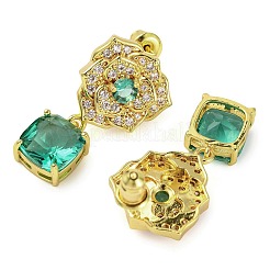 ラックメッキ真鍮マイクロパヴェキュービックジルコニアダングルスタッドピアス  花  ミックスカラー  26.5x14.5mm&nbsp;EJEW-I304-12