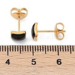 304ステンレススチールエナメルスタッドピアス  正方形  18KGP本金メッキ  ブラック  6x6mm&nbsp;EJEW-U045-02G-02