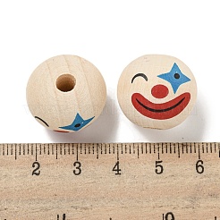 プリントウッドヨーロピアンビーズ  ピエロ模様の丸型  パパイヤホイップ  19~20mm  穴：4~5mm&nbsp;WOOD-G022-06D