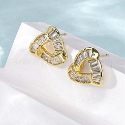 Triangle Brass Micro Pave Clear Cubic Zirconia Stud Earrings&nbsp;EJEW-F373-01G