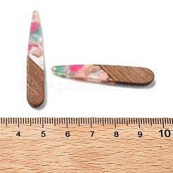 樹脂とクルミのペンダント  ティアドロップ  ミックスカラー  43.5x7.5x3.5mm  穴：1.5mm&nbsp;FIND-R051-08D