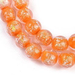 手作りの金箔ランプワークビーズ連売り  ラウンド  ダークオレンジ  10mm  穴：1.8mm  約50個/連  186.61''（474センチメートル）&nbsp;LAMP-Q002-01F