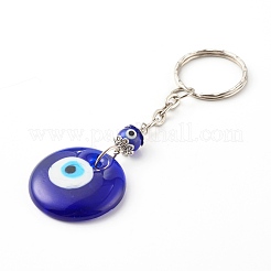 Flat Round with Evil Eye Lampwork Keychain&nbsp;KEYC-JKC00249-01