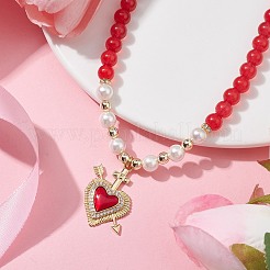 Heart Brass Cubic Zirconia Pendant Necklace&nbsp;NJEW-JN04599-02