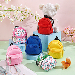 ミニ布製人形用バックパック 6個、6スタイル  ジッパー付き  人形の女の子のためのアクセサリーバッグ  ミックスカラー  75~83x78~80x7~20mm  1個/スタイル&nbsp;AJEW-GA0006-55