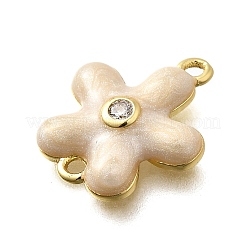 Brass Clear Cubic Zirconia Flower Connector Charms&nbsp;KK-P295-52G-01