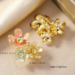 合金エナメルスタンドピアス  ゴールドカラー  花  36x30mm&nbsp;UQ1707-2