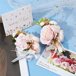 2個 2スタイル シルククロス ローズフラワー ブートニア ブローチ & リストコサージュ  結婚式のための  パーティーの装飾  ラベンダーブラッシュ  120~135x75~80x61mm  1個/スタイル&nbsp;AJEW-CP0001-52