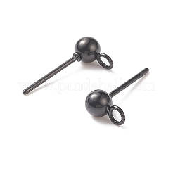 304ステンレススチールボールスタッドピアス金具  カン付き  ガンメタ色  15x7x4mm  穴：1.7mm  ピン：0.7mm&nbsp;STAS-G099-09B
