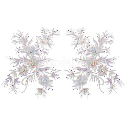 ポリエステル アクリル ラインストーン アップリケ 刺繍 ABS スパンコール  鉄ベース  花  ライラック  340x260x6mm&nbsp;FIND-WH20019-165A-03