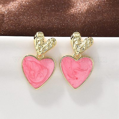 真鍮製ダングルスタンドピアス  エナメル  ラックめっき  長持ちメッキ  鉛フリー＆カドミウムフリー  ハート  18KGP本金メッキ  ミックスカラー  23x14mm&nbsp;EJEW-F359-12G-1