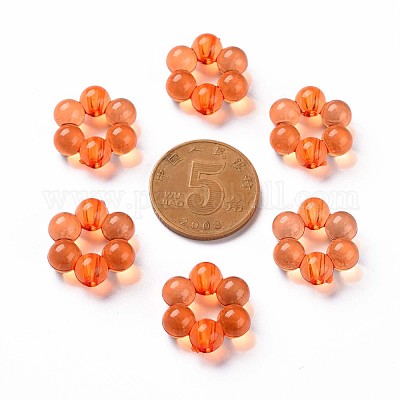 透明なアクリルビーズフレーム  花  ダークオレンジ  16.5x15.5x6mm  穴：2mm  約674個/500g&nbsp;TACR-S153-01A-84-1