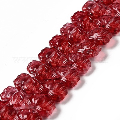 透明ガラスビーズ連売り  蓮  暗赤色  10x14x7mm  穴：0.8mm  約38個/連  14.17インチ（36cm）&nbsp;GLAA-F114-01M-1