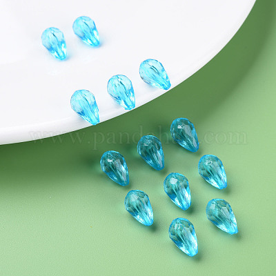 透明なアクリルビーズ  多面カット  ティアドロップ  ディープスカイブルー  12x8mm  穴：1.5mm  約1338個/500g&nbsp;MACR-S373-59B-B07-1