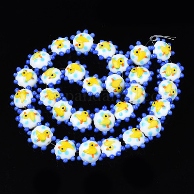 手作り凹凸柄ランプワークビーズ連売り  アヒル  ホワイト  20~21x17~19x9.5~10mm  穴：1.6mm  約30個/連  18.50インチ〜18.90インチ（47~48cm）&nbsp;LAMP-N021-036G-1