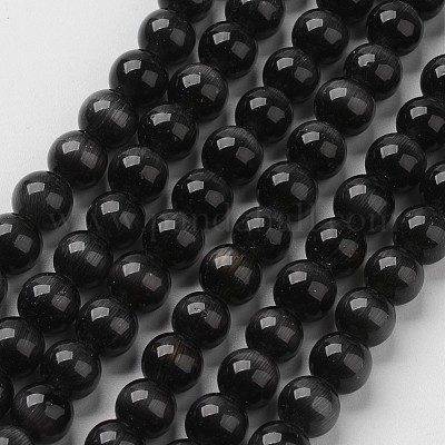 キャッツアイビーズ  ラウンド  ブラック  6mm  穴：1mm  約66個/連  15.5インチ/連&nbsp;X-CER33-1