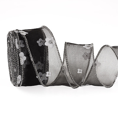 20mのポリエステルリボン  花  ブラック  1-5/8インチ（40mm）&nbsp;SRIB-TA0001-30C-1