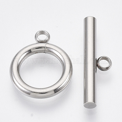 変色しない304ステンレススチールのトグル留め具  リング  ステンレス鋼色  リング：15x12x2mm  穴：1.8mm  バー：19x5.5x2.5mm  穴：1.8mm&nbsp;STAS-N087-08-1