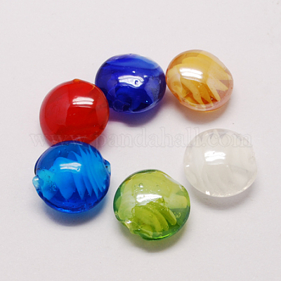 手作りランプワークビーズ  パールカラーの  フラットラウンド  ミックスカラー  20x10mm&nbsp;LAMP-S010-20mm-M-1