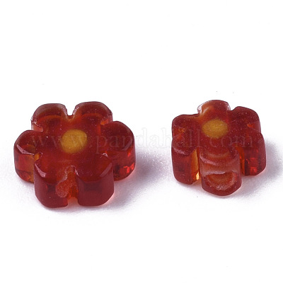 ガラスビーズ  花  レッド  4~6x4~6x2~3mm  穴：1mm&nbsp;GLAA-T019-14-A01-1