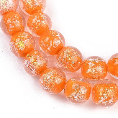 Handmade Gold Foil Lampwork Beads Strands&nbsp;LAMP-Q002-01F-1