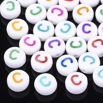 初期のアクリルビーズ  水平穴  フラットラウンド  ミックスカラー  文字.c  7x3.5~4mm  穴：1.2mm  約370個/50g&nbsp;X-OACR-E001-20C-1