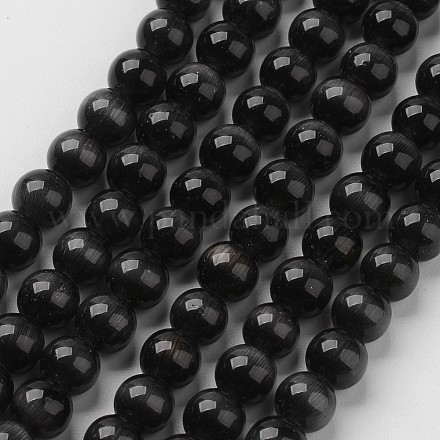キャッツアイビーズ  ラウンド  ブラック  6mm  穴：1mm  約66個/連  15.5インチ/連&nbsp;X-CER33-1