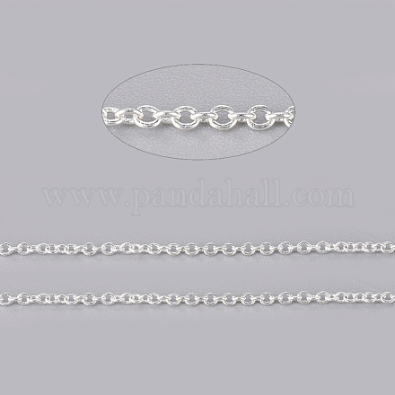 真鍮製アズキチェーン  ハンダ付け  スプールで  オーバル  カドミウムフリー＆鉛フリー  長持ちメッキ  銀  1.8x1.5x0.5mm  約32.8フィート（10m）/ロール&nbsp;X-CHC-034Y-S-1-1