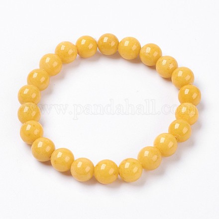 Natural Mashan Jade Beaded Stretch Bracelet BJEW-P207-32-14mm-1