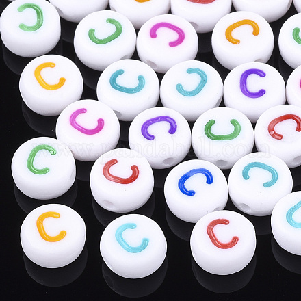 初期のアクリルビーズ  水平穴  フラットラウンド  ミックスカラー  文字.c  7x3.5~4mm  穴：1.2mm  約370個/50g&nbsp;X-OACR-E001-20C-1