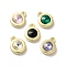 Alloy Pendant, with Glass, Light Gold, Lead Free & Cadmium Free, Falt Round Charm, Mixed Color, 12.5x10x4mm, Hole: 1.5mm