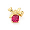 Rack Plating Brass Pendants, with Glass, Long-Lasting Plated, Lead Free & Cadmium Free, Bowknot with Square, Indian Red, Real 18K Gold Plated, 15x15.5x5.5mm, Hole: 1.4mm