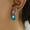 Elegant Alloy Butterfly with Teardrop Dangle Stud Earrings, with Rhinestone, Silver, 27x14mm