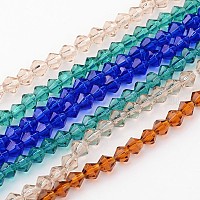 ハーフハンドメイド透明ガラスビーズ連売り  双円錐形  ミックスカラー  4mm  穴：1mm  約80~85個/連  30~32cm&nbsp;GB4MM
