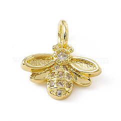 Brass Micro Pave Cubic Zirconia Charms, with Jump Ring, Cadmium Free & Lead Free, Bees Charms, Real 18K Gold Plated, 10x12x2.5mm, Hole: 3mm