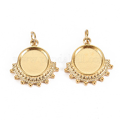 304 Stainless Steel Pendant Cabochon Settings, with Jump Rings, Flat Round, Real 14K Gold Plated, Tray: 1/4 inch(8mm), 14.5x14x2mm, Jump Ring: 3.8x0.5mm, 2.8mm inner diameter