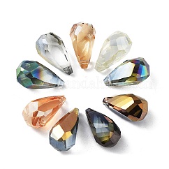 Electroplate Teardrop Glass Beads, Faceted, Mixed Color, 21.5x12mm, Hole: 1.5mm