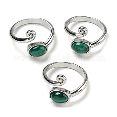 Natural Malachite Adjustable Rings, with Platinum Brass Findings, Long-Lasting Plated, Jewely for Women, Oval, US Size 8(18.1mm)